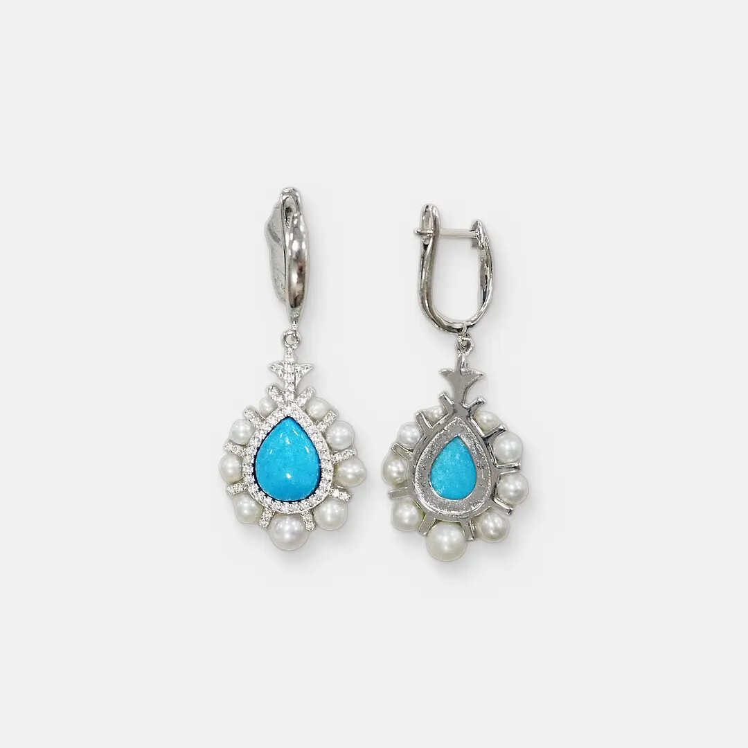 Серебряные серьги с бирюзой и жемчугом